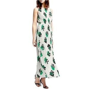 Banana Republic Maxi Dress Pleated Sleeveless Green Floral Women’s Size Small